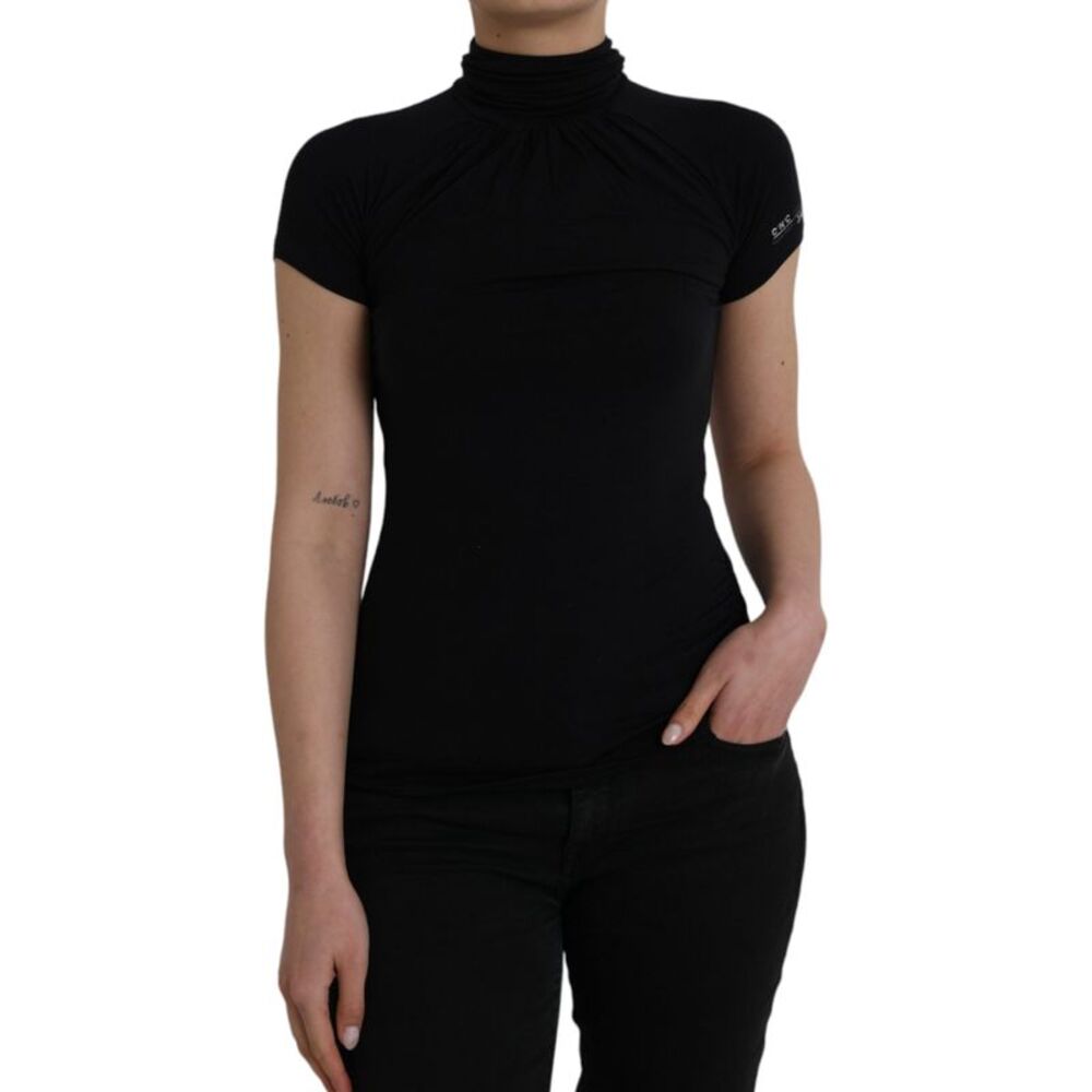 Costume National Black Turtleneck Viscose Short Sleeve Women's Top